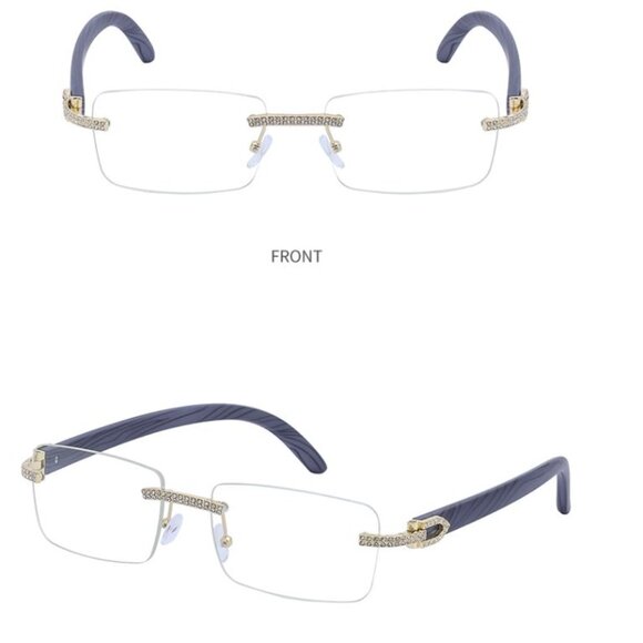 Men Clear Sunglasses Square Gold Trandy Shades Hip Hop Iced Out Diamond  Lentes - Picture 2 of 3